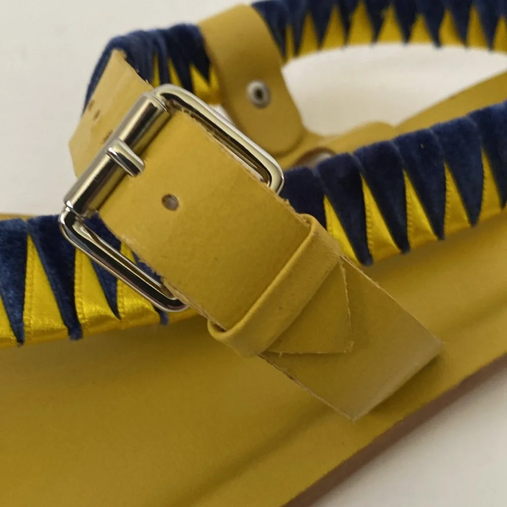 NWOT GOLO Asymmetric Ankle Strap Sandal - Yellow Fever Combo size 8.5 Brazil